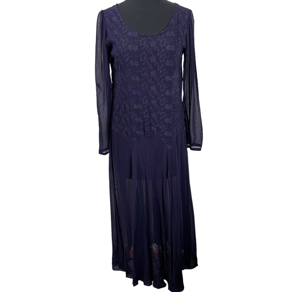 Vintage Odessa Sheer Dark Plum Embroidered Dress